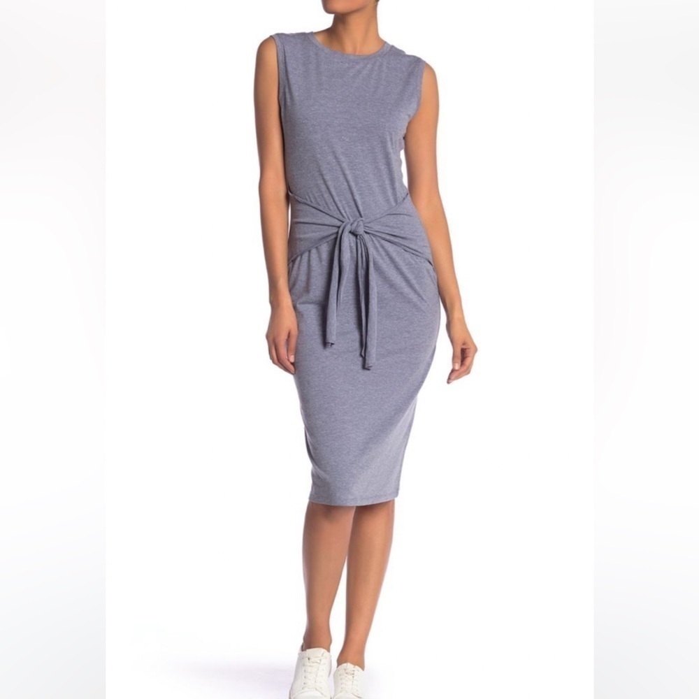 SUSINA Sleeveless Gray T-shirt Tie Waist Dress Cotton Blend Small